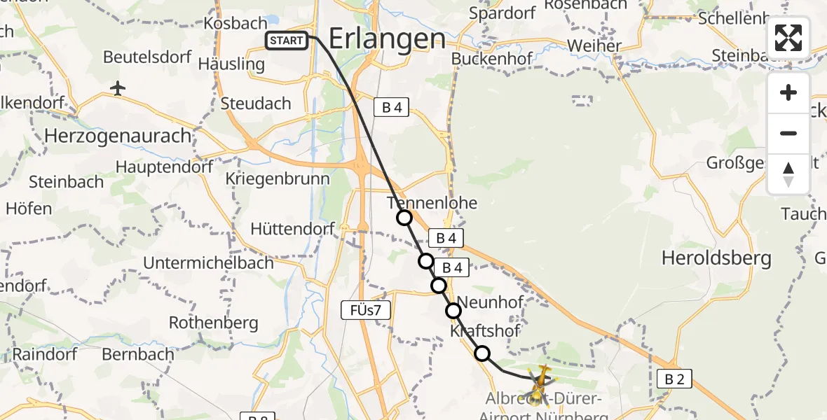 Flugroute Rettungshubschrauber Erlangen - Nuremberg Airport, 06 März 2026, 15:31