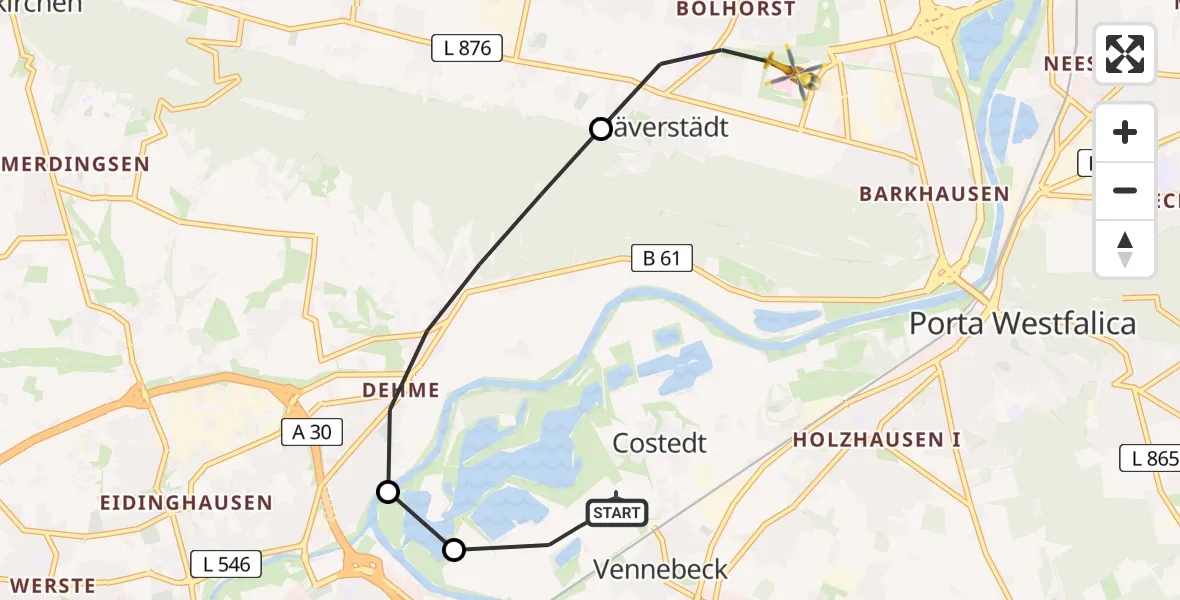 Flugroute Ambulanzhubschrauber Porta Westfalica Airfield - Häverstädt, 06 März 2026, 15:43