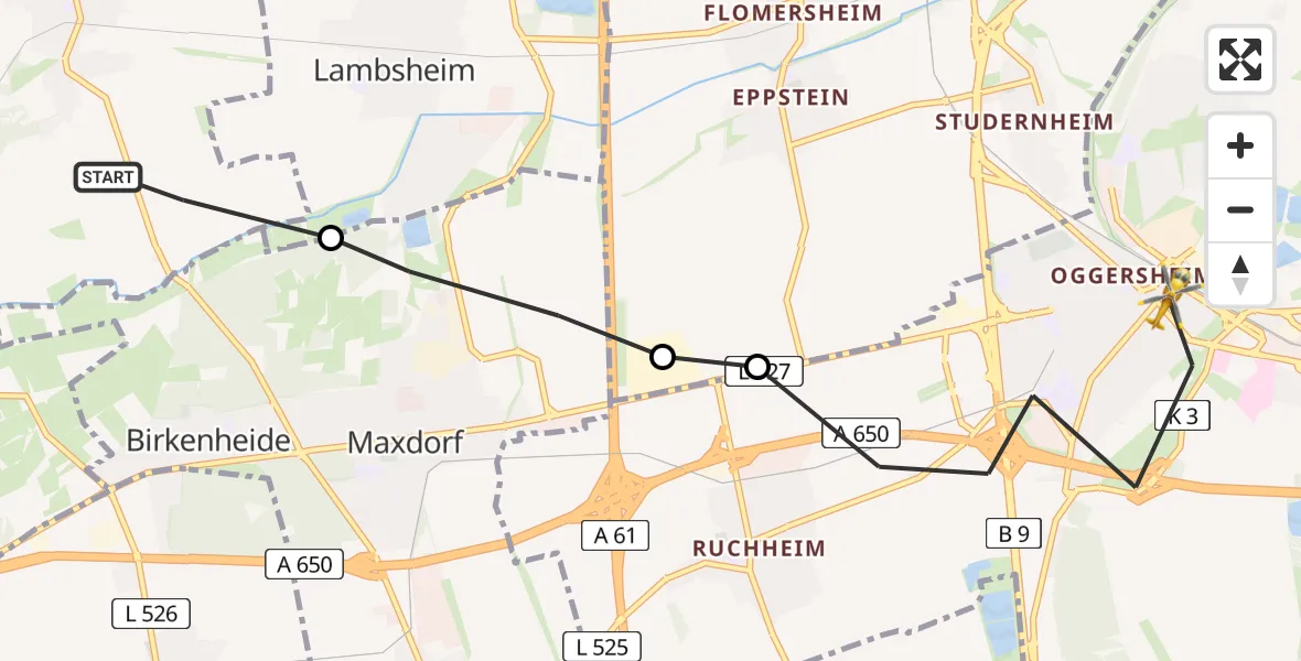 Flugroute Rettungshubschrauber Weisenheim am Sand - Ludwigshafen am Rhein, 06 März 2026, 15:48