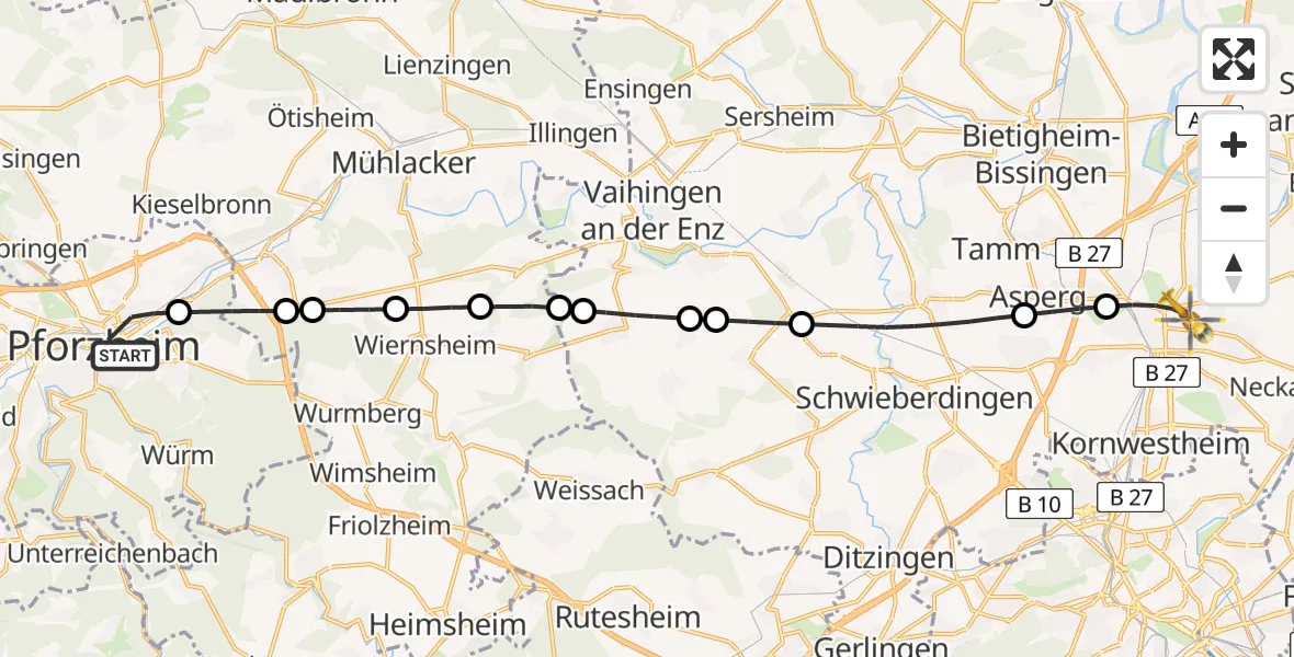 Flugroute Rettungshubschrauber Pforzheim - Ludwigsburg, 06 März 2026, 15:49