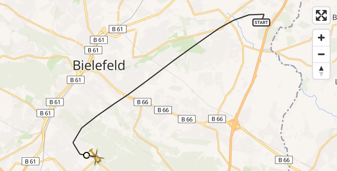 Flugroute Rettungshubschrauber Bielefeld - Luftrettungszentrum Bielefeld, 06 März 2026, 15:52