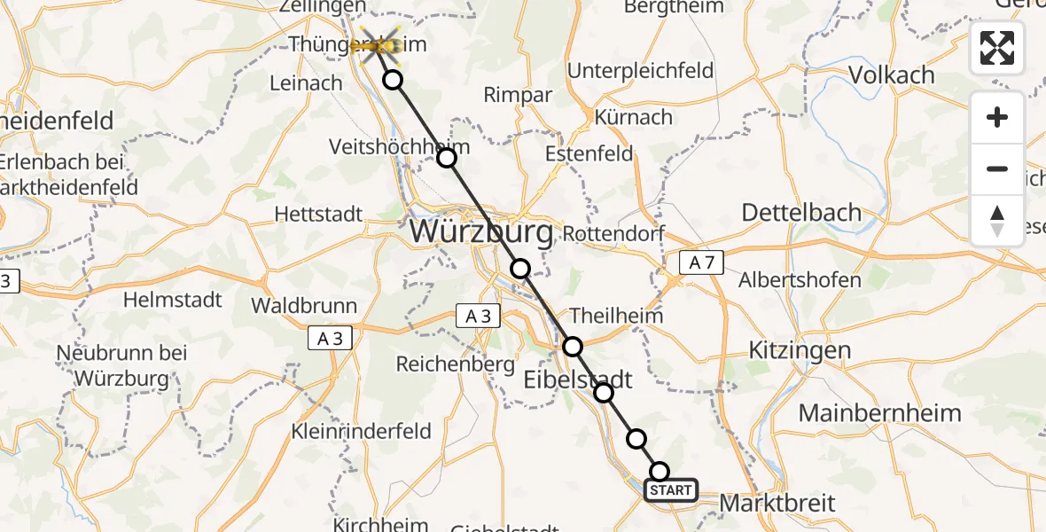 Flugroute Rettungshubschrauber Ochsenfurt Airfield - Thüngersheim, 06 März 2026, 16:04