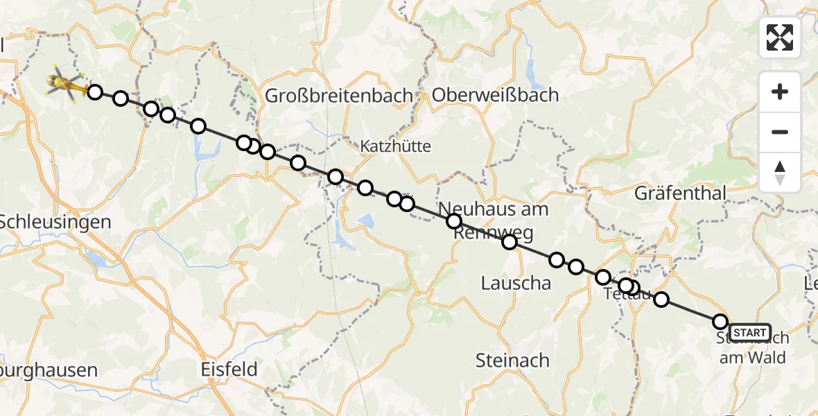 Routekaart van de vlucht: Rettungshubschrauber nach St. Kilian, Rennsteig-Dolmar-Weg