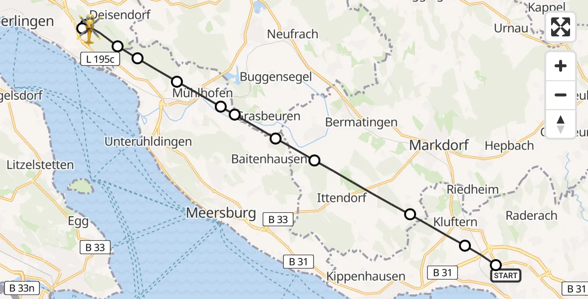 Flugroute Rettungshubschrauber Friedrichshafen Hospital Heliport - Deisendorf, 06 März 2026, 16:26