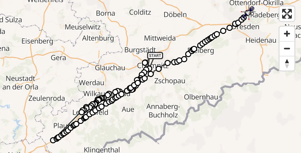 Flugroute Polizeihubschrauber Auerswalde - Dresden Airport, 06 März 2026, 16:37