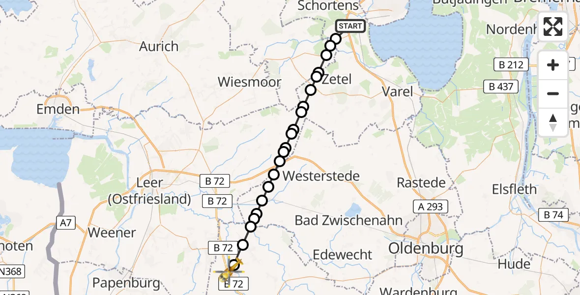 Flugroute Rettungshubschrauber Sande - Ramsloh, 06 März 2026, 16:39