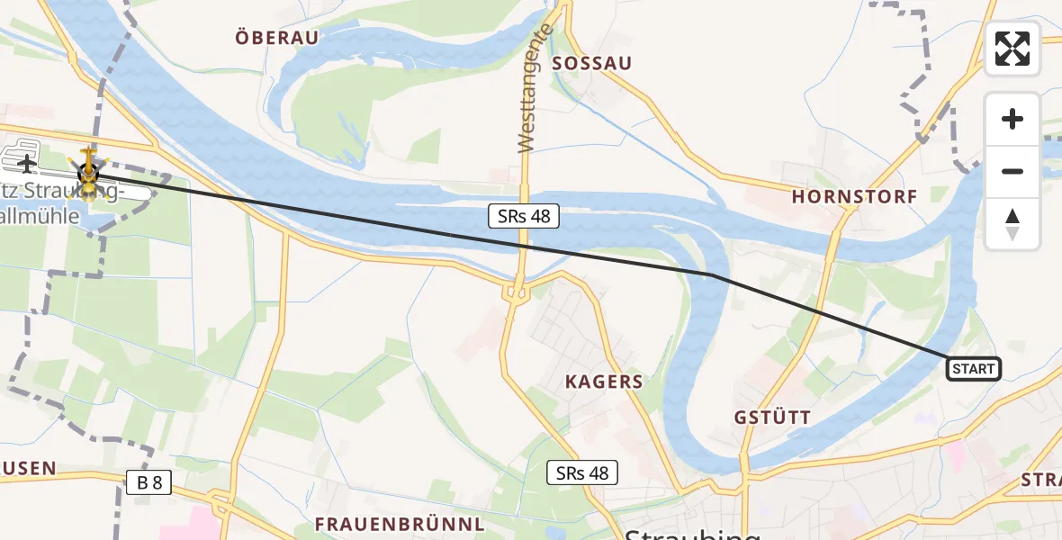 Routekaart van de vlucht: Rettungshubschrauber nach Straubing Airport