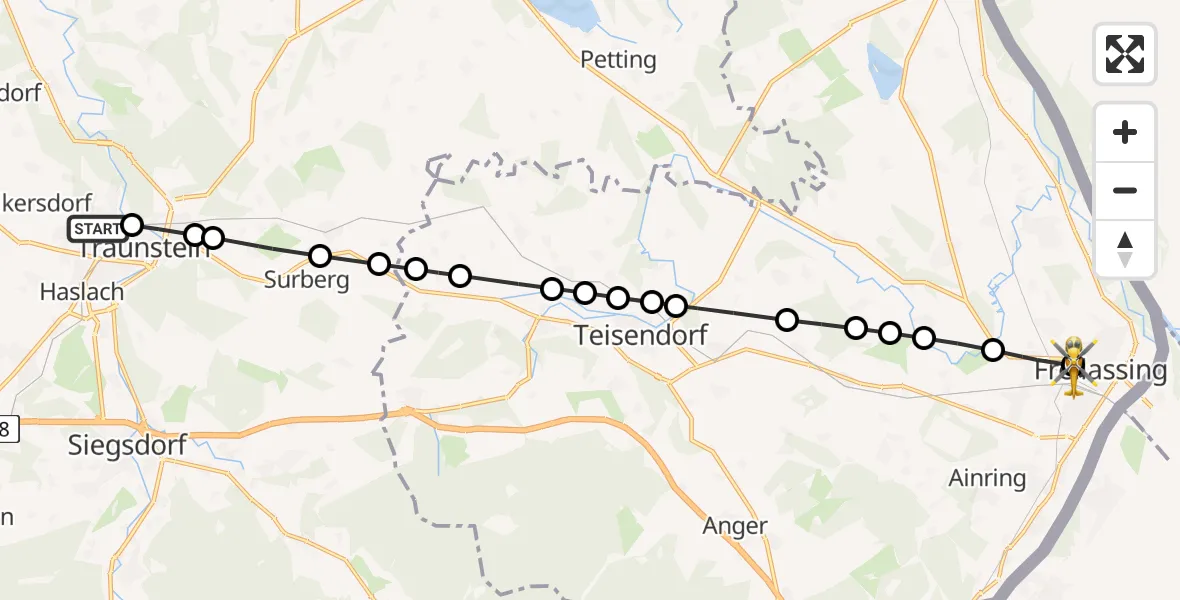 Flugroute Rettungshubschrauber Traunstein Hospital Helipad - Saalbrück, 06 März 2026, 16:48