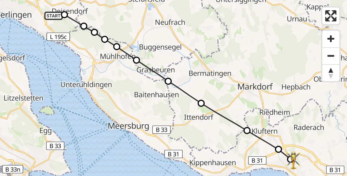 Flugroute Rettungshubschrauber Deisendorf - Friedrichshafen Hospital Heliport, 06 März 2026, 16:53
