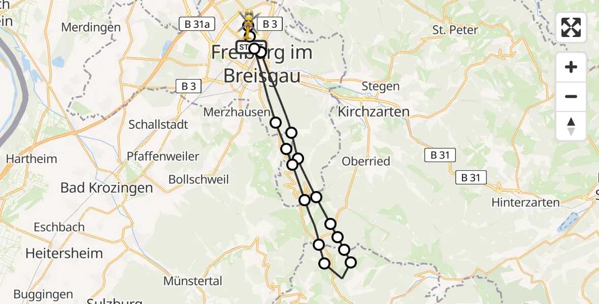 Flugroute Rettungshubschrauber Freiburg University Hospital Heliport 1 - Freiburg im Breisgau Airfield, 06 März 2026, 16:57