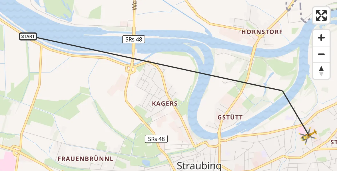 Flugroute Rettungshubschrauber Straubing - Sankt Elisabeth Hospital Straubing Heliport, 06 März 2026, 17:01