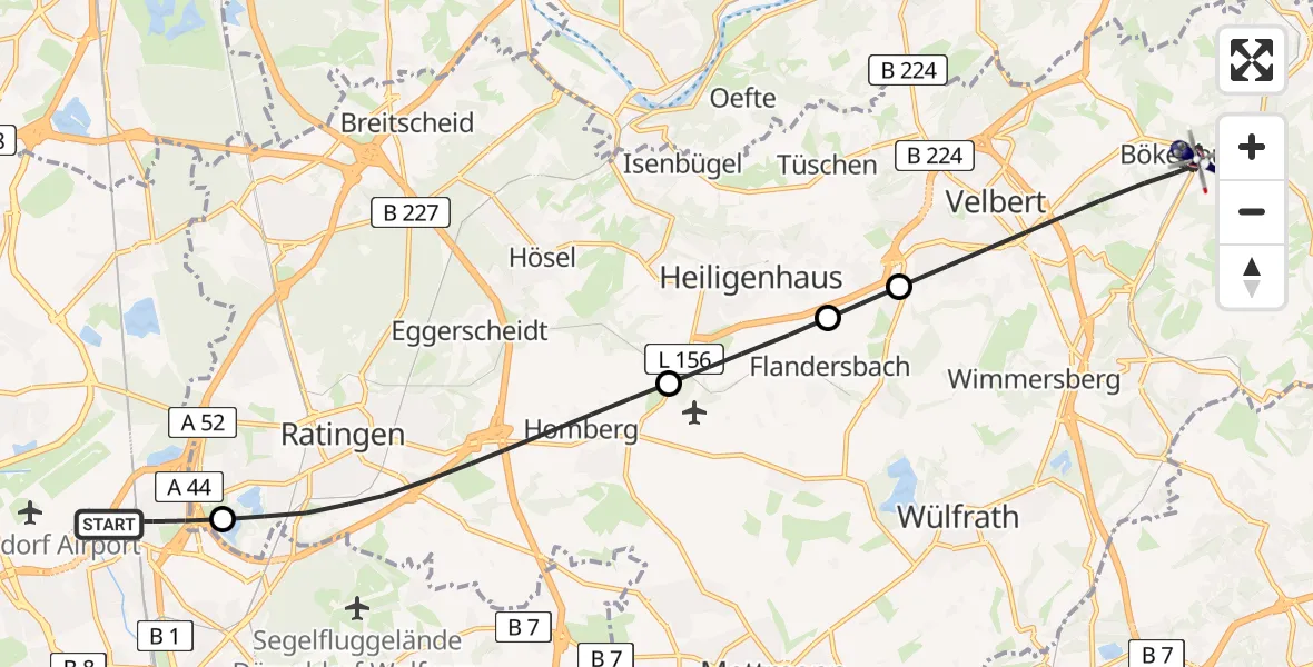 Flugroute Polizeihubschrauber Düsseldorf Airport - Velbert, 06 März 2026, 17:04