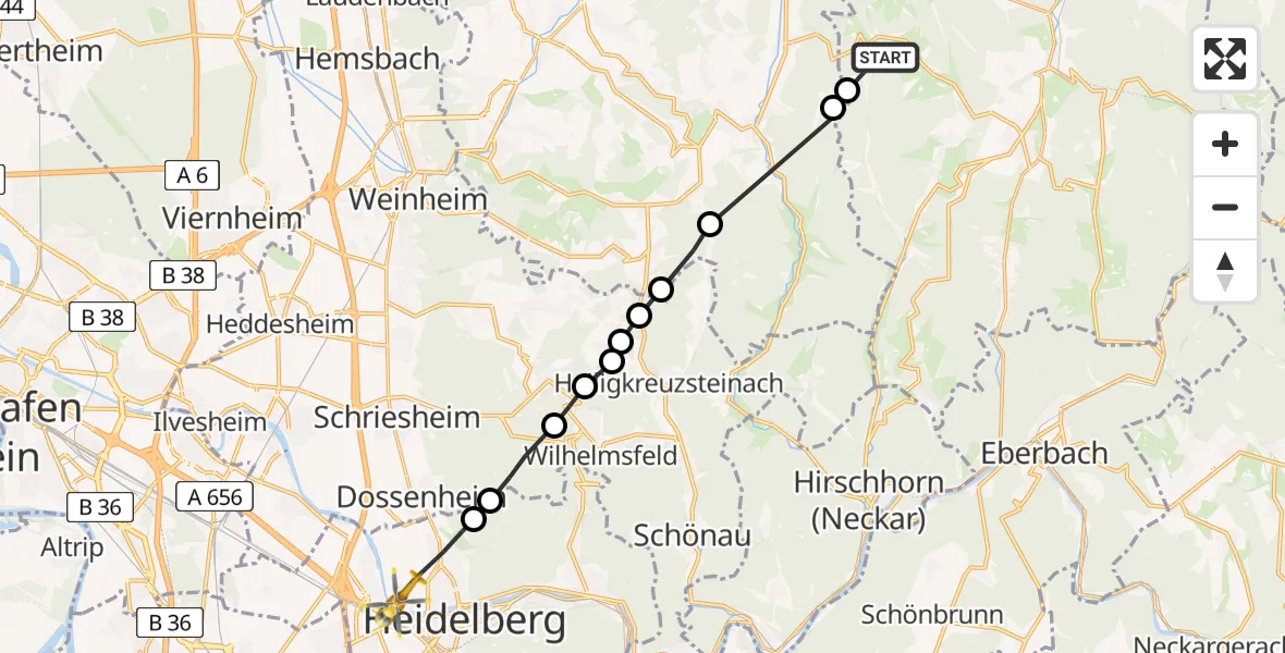Routekaart van de vlucht: Rettungshubschrauber nach Heidelberg, Tiergartenstraße