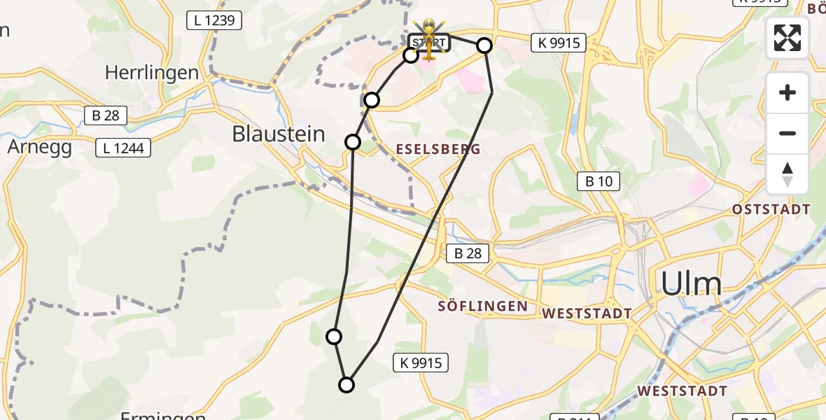 Flugroute Rettungshubschrauber ADAC Air Rescue Station Ulm (Christoph 22) - ADAC Air Rescue Station Ulm (Christoph 22), 06 März 2026, 17:15