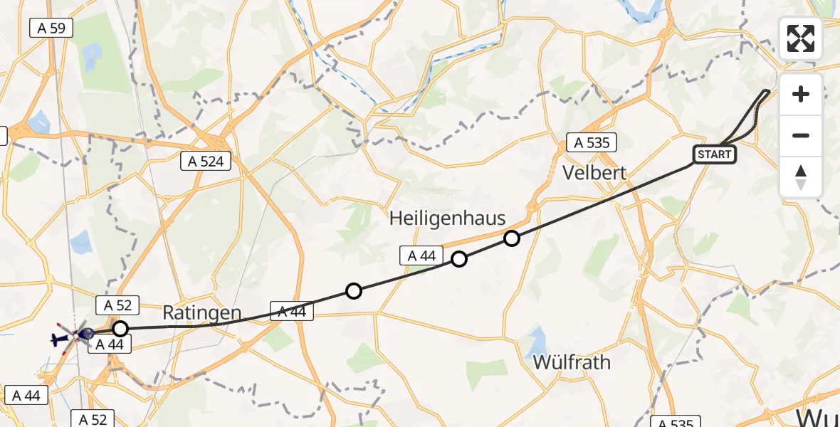 Flugroute Polizeihubschrauber Velbert - Düsseldorf Airport, 06 März 2026, 17:26