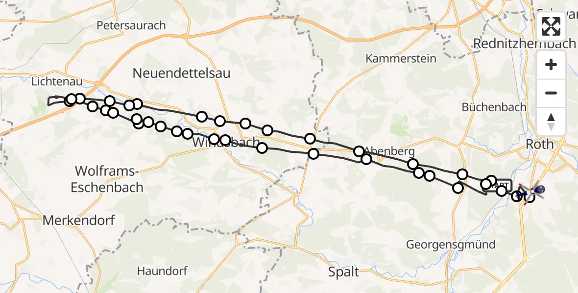 Flugroute Polizeihubschrauber Unterheckenhofen - Untersteinbach an der Haide, 06 März 2026, 17:34