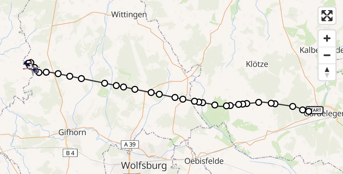 Flugroute Polizeihubschrauber Gardelegen - Ummern Airfield, 06 März 2026, 17:38