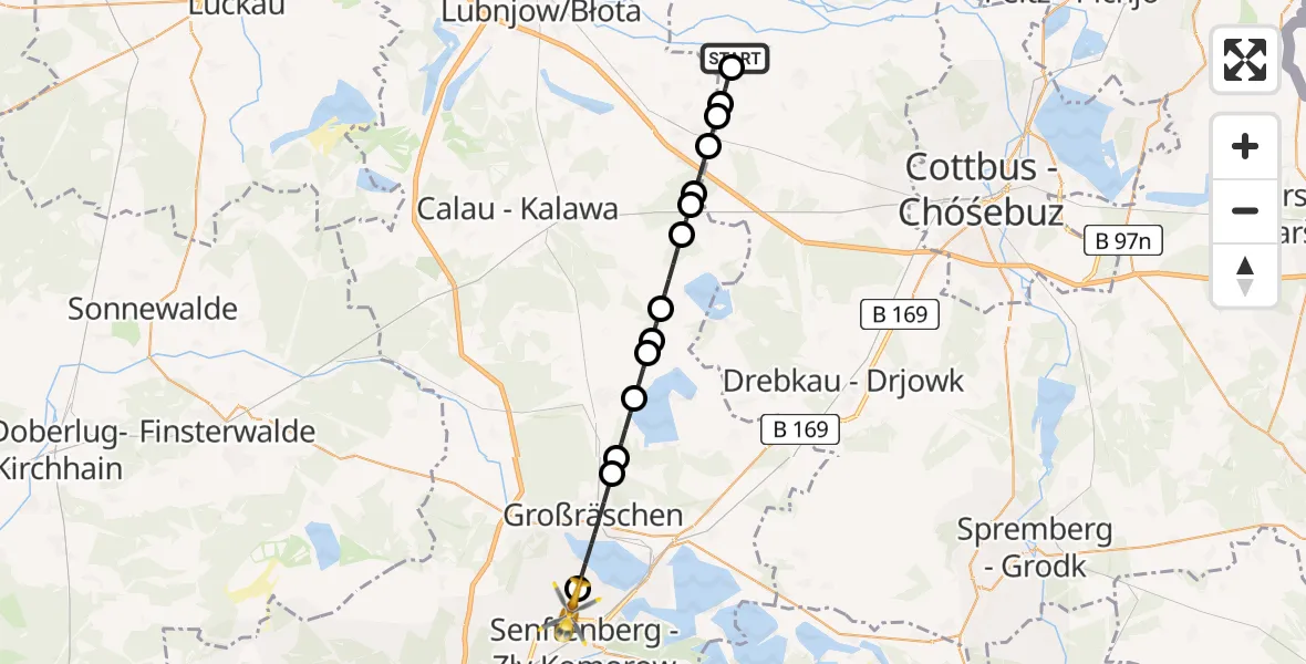 Flugroute Ambulanzhubschrauber Burg (Spreewald) - Senftenberg, 06 März 2026, 17:44