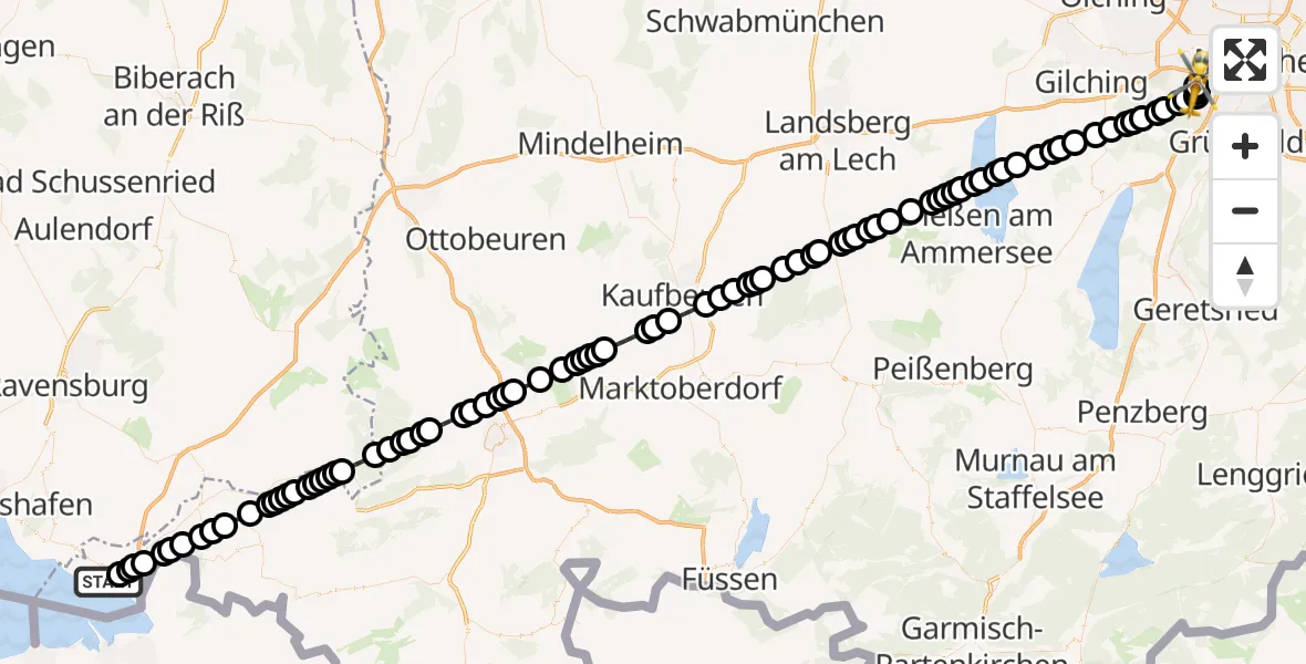 Flugroute Ambulanzhubschrauber Schönau - DRF Air Rescue München Heliport, 06 März 2026, 17:44