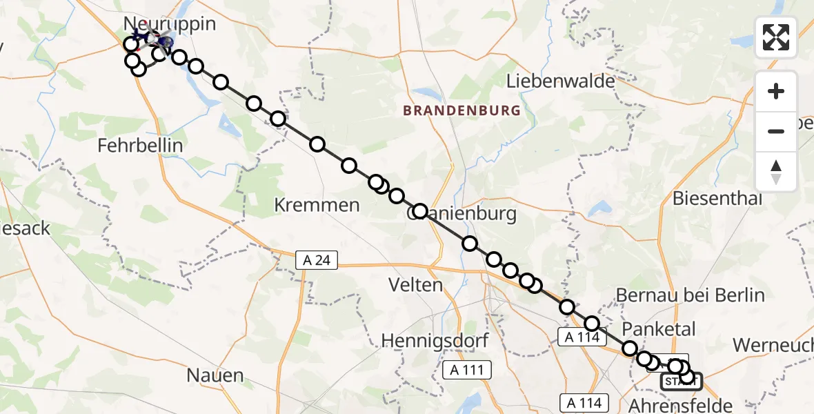 Flugroute Polizeihubschrauber Ahrensfelde Heliport - Neuruppin, 06 März 2026, 17:52