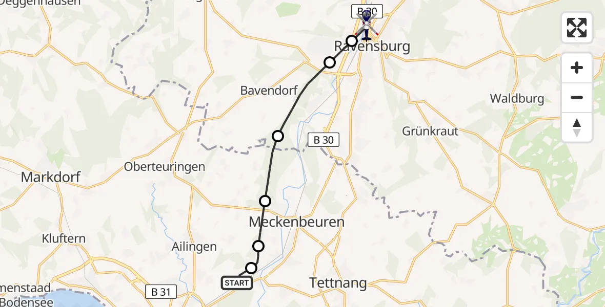 Flugroute Polizeihubschrauber Friedrichshafen Airport - Ravensburg, 06 März 2026, 18:09