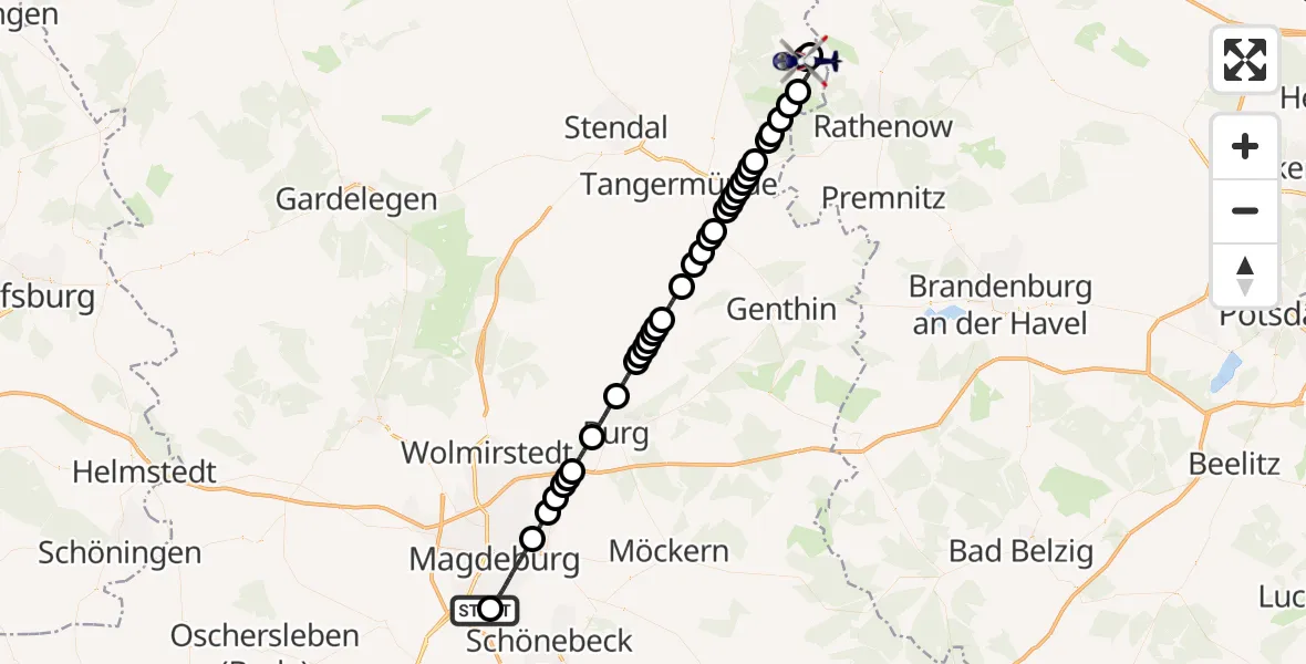 Flugroute Polizeihubschrauber Magdeburg City Airfield - Schollene, 06 März 2026, 18:12
