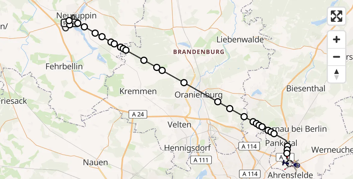 Routekaart van de vlucht: Polizeihubschrauber nach Ahrensfelde Heliport