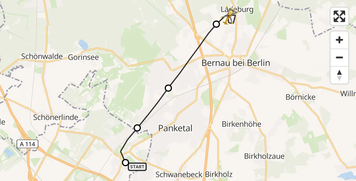 Flugroute Rettungshubschrauber Helios Clinic Berlin-Buch Heliport - Ladeburg, 06 März 2026, 20:28