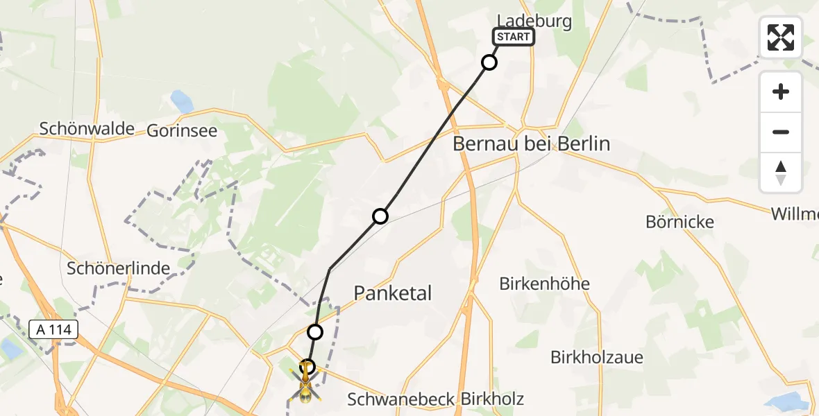 Flugroute Rettungshubschrauber Ladeburg - Helios Clinic Berlin-Buch Heliport, 06 März 2026, 20:59