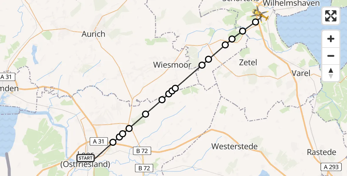 Flugroute Rettungshubschrauber Leer (Ostfriesland) - Sande, 06 März 2026, 21:28