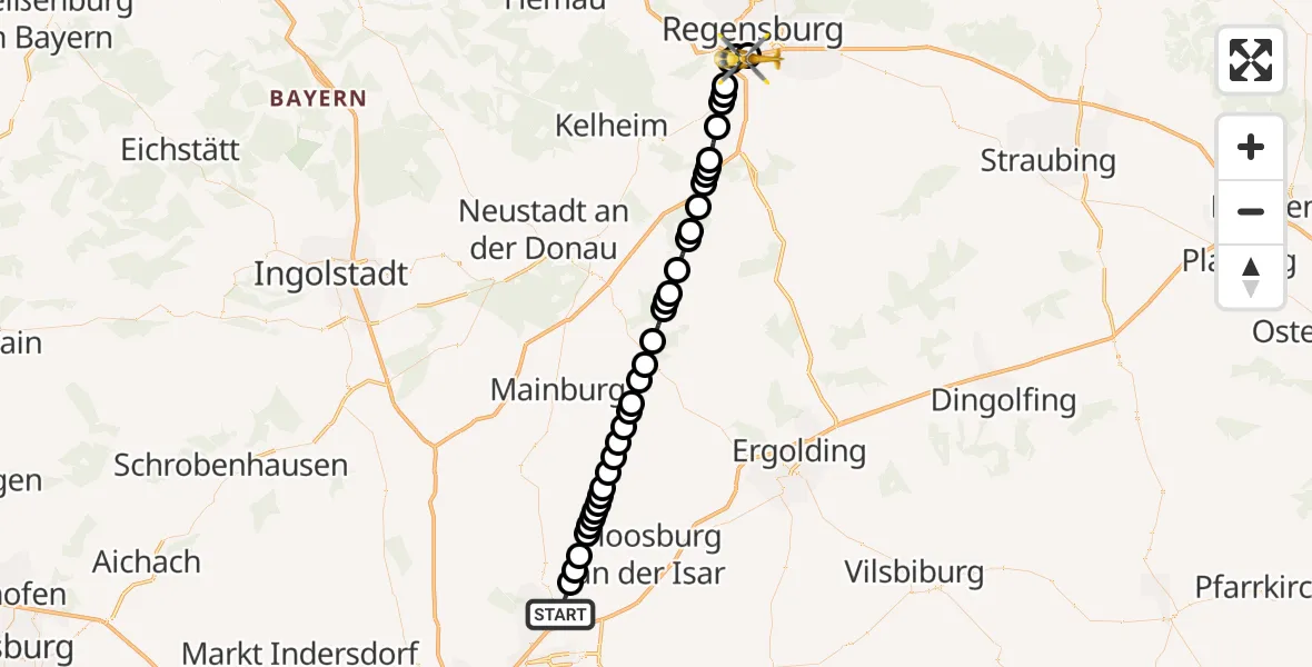 Routekaart van de vlucht: Ambulanzhubschrauber nach DRF Air Rescue Station Regensburg / Regensburg University Hospital Heliport