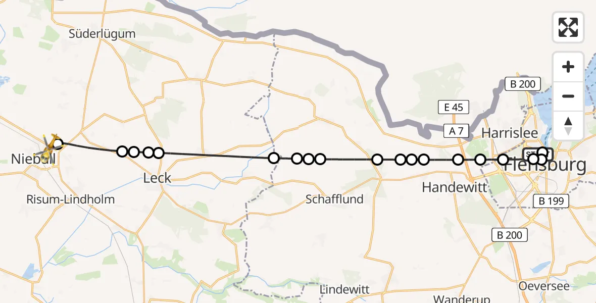 Routekaart van de vlucht: Rettungshubschrauber nach Niebüll, Gather Landstraße