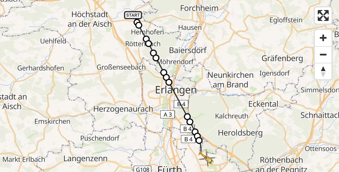 Flugroute Ambulanzhubschrauber Wiesendorf - Nuremberg Airport, 07 März 2026, 03:23