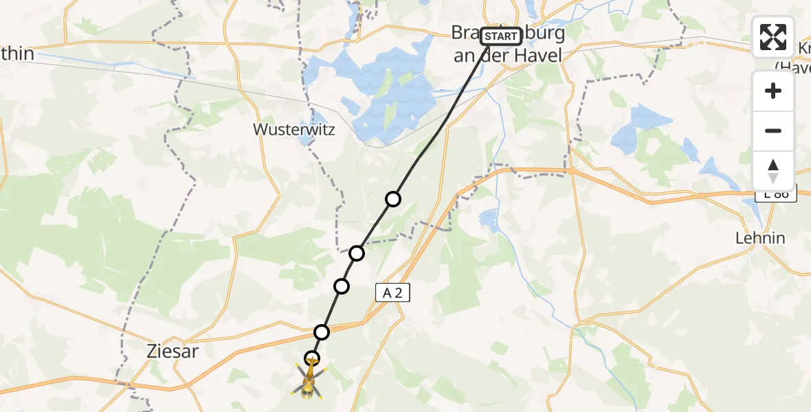Flugroute Rettungshubschrauber Brandenburg an der Havel - Glienecke, 07 März 2026, 06:11