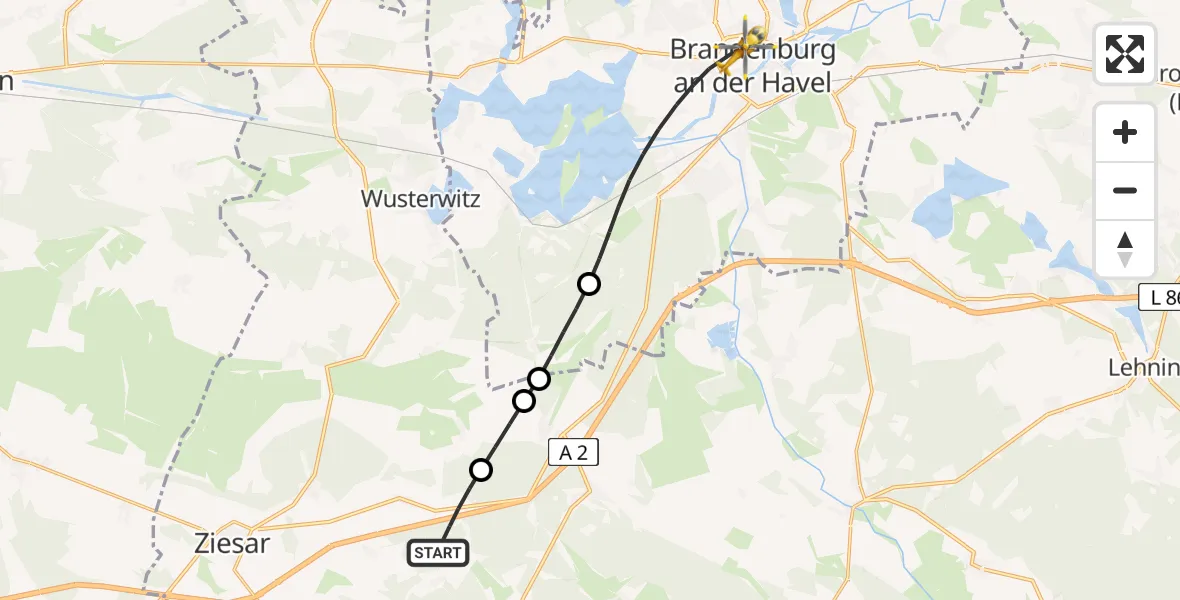Flugroute Rettungshubschrauber Glienecke - Brandenburg an der Havel, 07 März 2026, 07:05