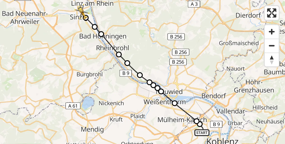 Flugroute Rettungshubschrauber Koblenz - Sinzig, 07 März 2026, 07:12