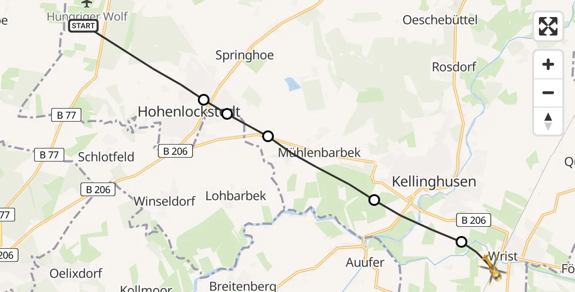Flugroute Rettungshubschrauber Hohenlockstedt - Wrist, 07 März 2026, 07:16