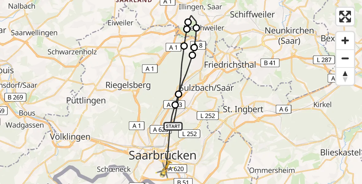 Flugroute Rettungshubschrauber Saarbrücken - Saarbrücken, 07 März 2026, 07:47