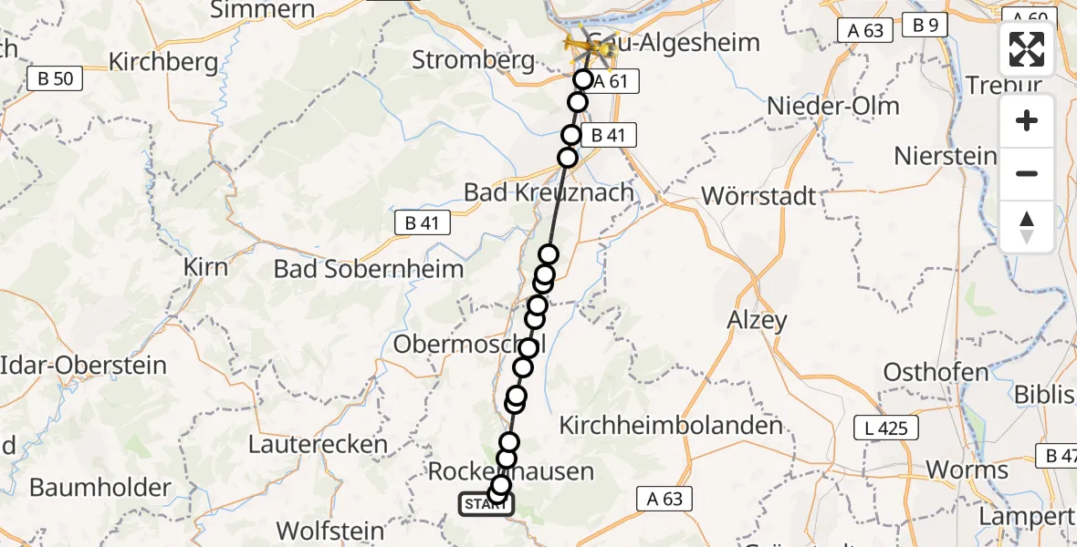Routekaart van de vlucht: Rettungshubschrauber nach Bingen am Rhein, Berlinstraße