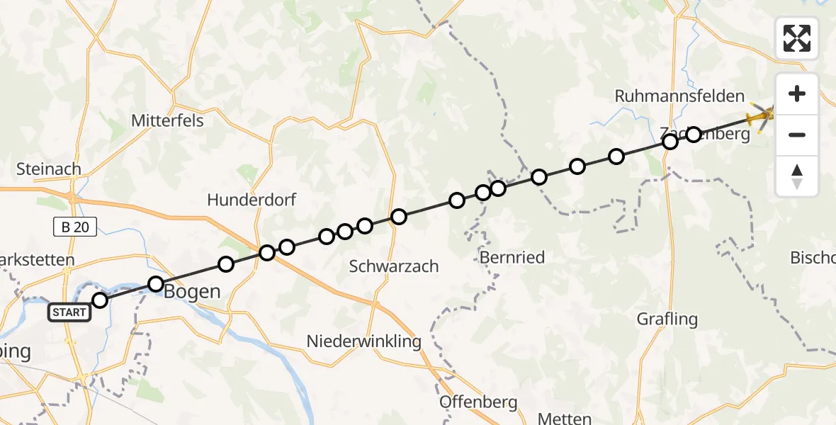 Flugroute Rettungshubschrauber Reibersdorf - Triefenried, 07 März 2026, 08:11