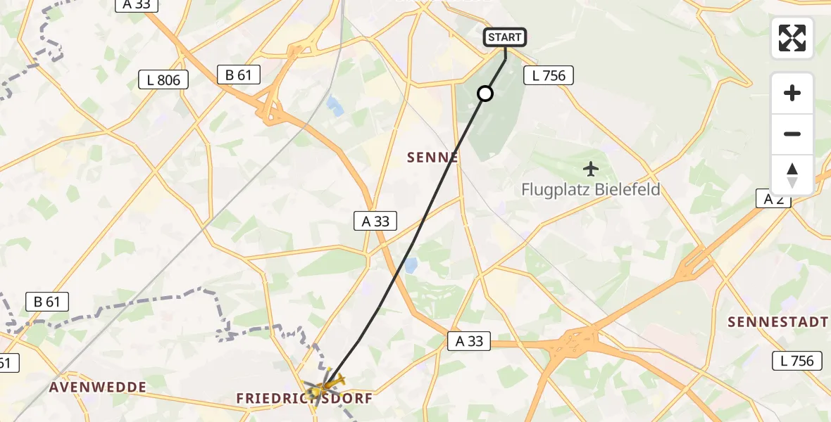 Flugroute Rettungshubschrauber Luftrettungszentrum Bielefeld - Gütersloh, 07 März 2026, 08:12