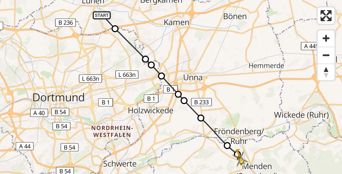 Flugroute Rettungshubschrauber Lünen - Menden (Sauerland), 07 März 2026, 08:46