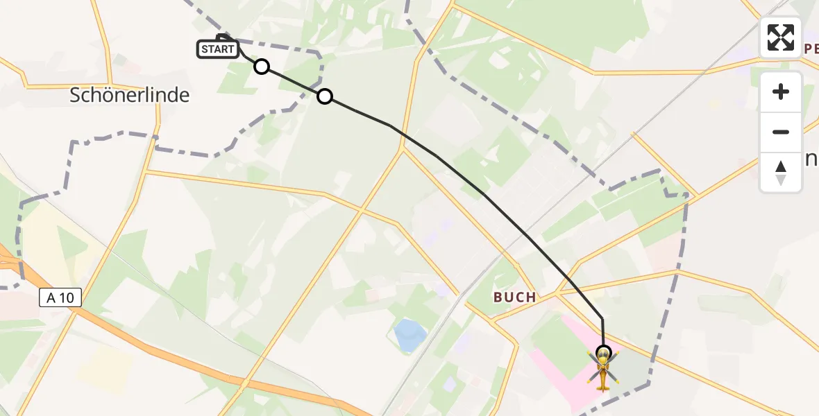 Flugroute Rettungshubschrauber Schönerlinde - Helios Clinic Berlin-Buch Heliport, 07 März 2026, 08:48