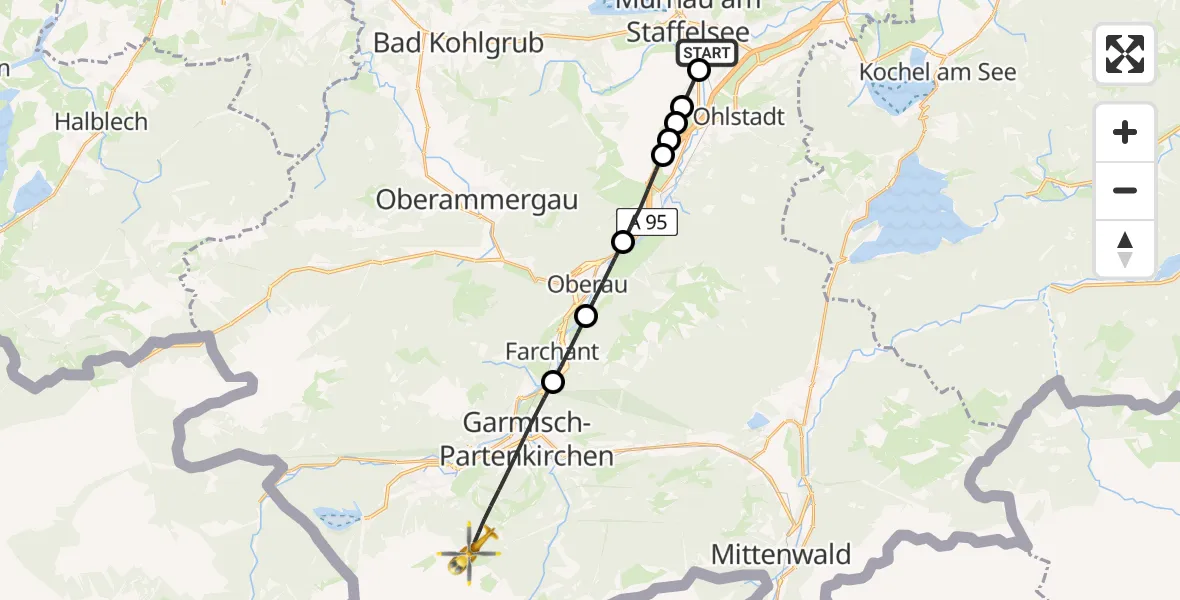 Flugroute Rettungshubschrauber Hechendorf - Garmisch-Partenkirchen, 07 März 2026, 08:51