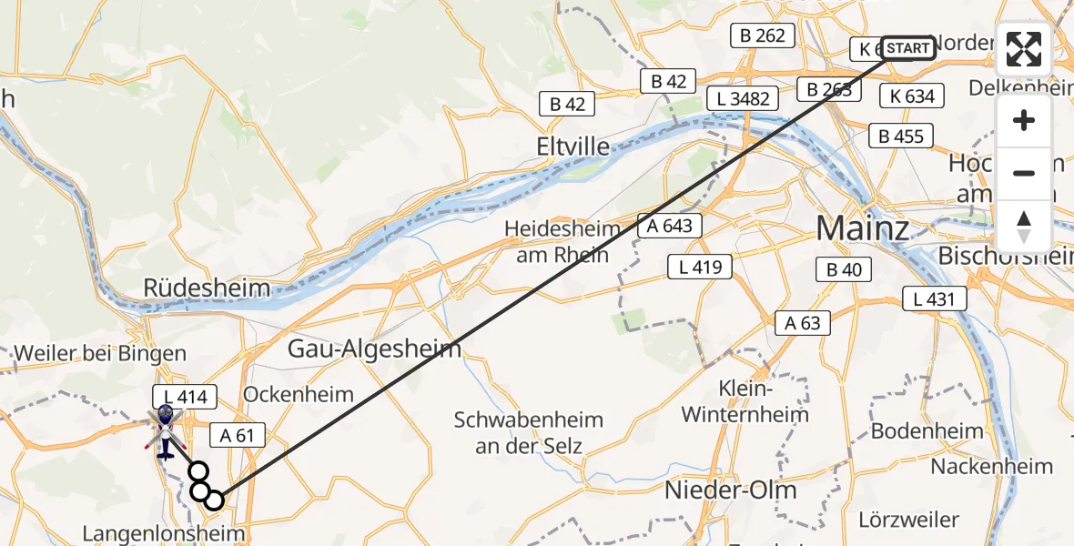 Flugroute Polizeihubschrauber Erbenheim - Bingen am Rhein, 07 März 2026, 09:09