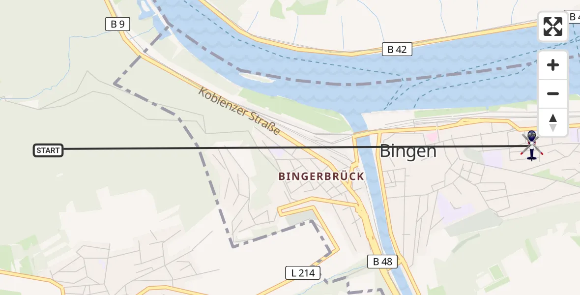 Routekaart van de vlucht: Polizeihubschrauber nach Bingen am Rhein, Veronastraße