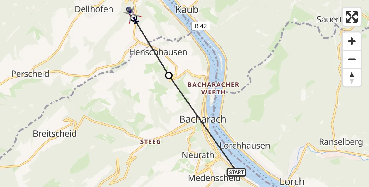 Flugroute Polizeihubschrauber Rheindiebach - Langscheid, 07 März 2026, 09:16