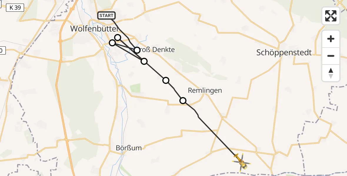Flugroute Rettungshubschrauber Wolfenbüttel - Hedeper, 07 März 2026, 09:18