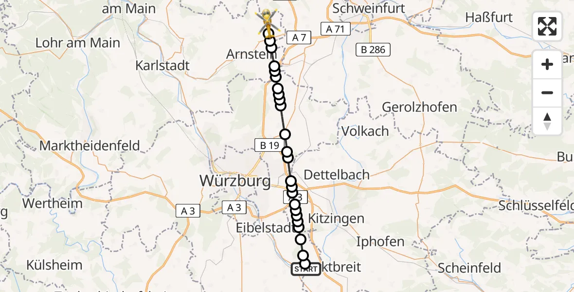 Flugroute Rettungshubschrauber Ochsenfurt - Schwebenried, 07 März 2026, 09:19