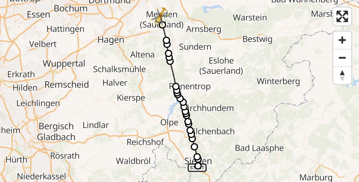 Flugroute Rettungshubschrauber Evangelisches Jung-Stilling Hospital Helipad - Menden (Sauerland), 07 März 2026, 09:26